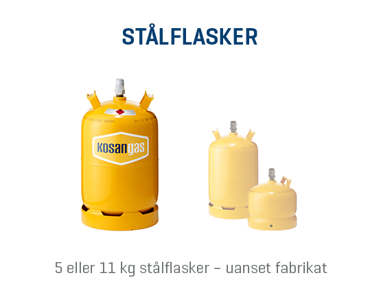 I Kosan Gasautomaten kan du bytte både din 5 og 11kg stålflaske uanset fabrikat